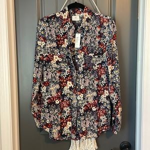 AGJEANS Navy floral woven top